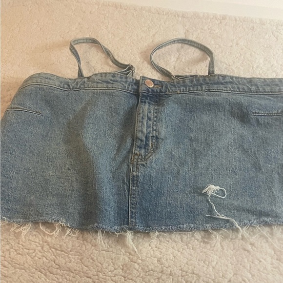 Wild Fable XL Reworked Boho Country-Chic Denim Crop Top with String Fringe - Picture 5 of 8